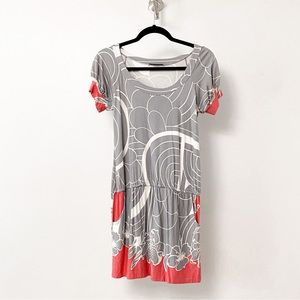 KLD Signature Preppy Fall Chic Short Sleeve Casual‎ Mini Dress Gray Medium